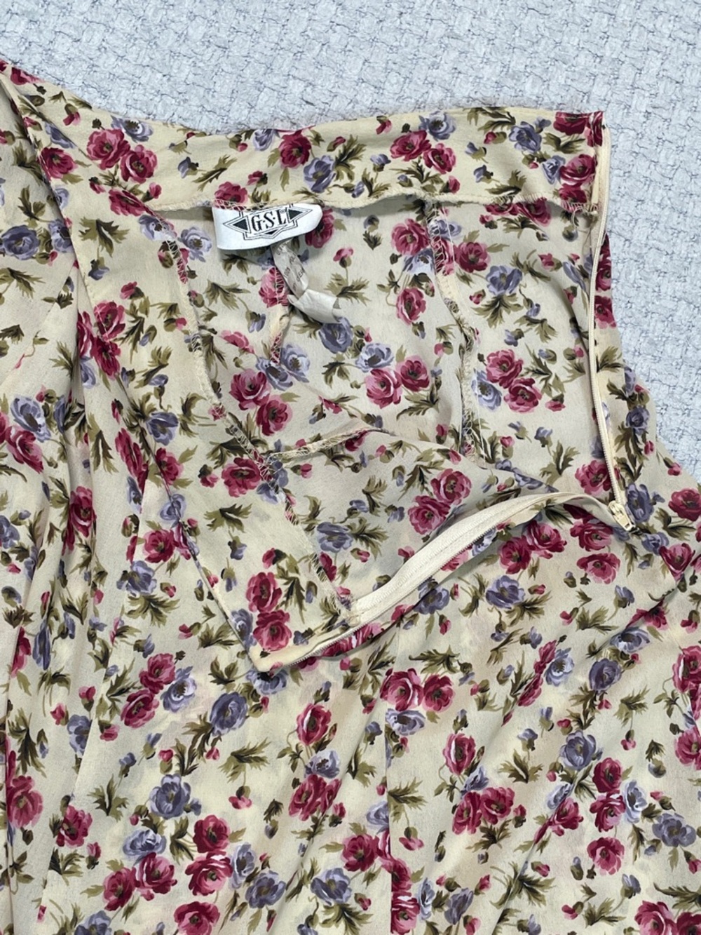Women’s Vintage G•S•L Cream/Off White Purple Pink Floral Full Maxi Skirt Size 7 - Picture 5 of 11